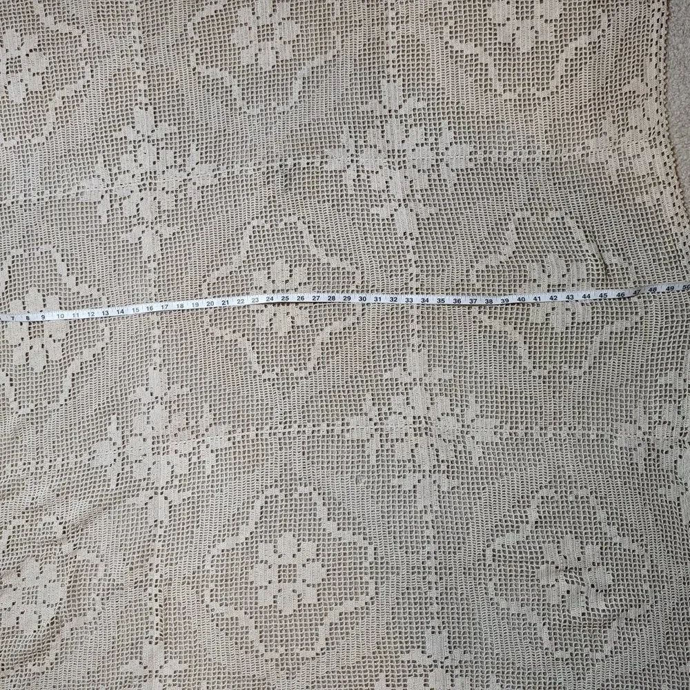 Vintage Off White Square Crochet Table Cloth 51